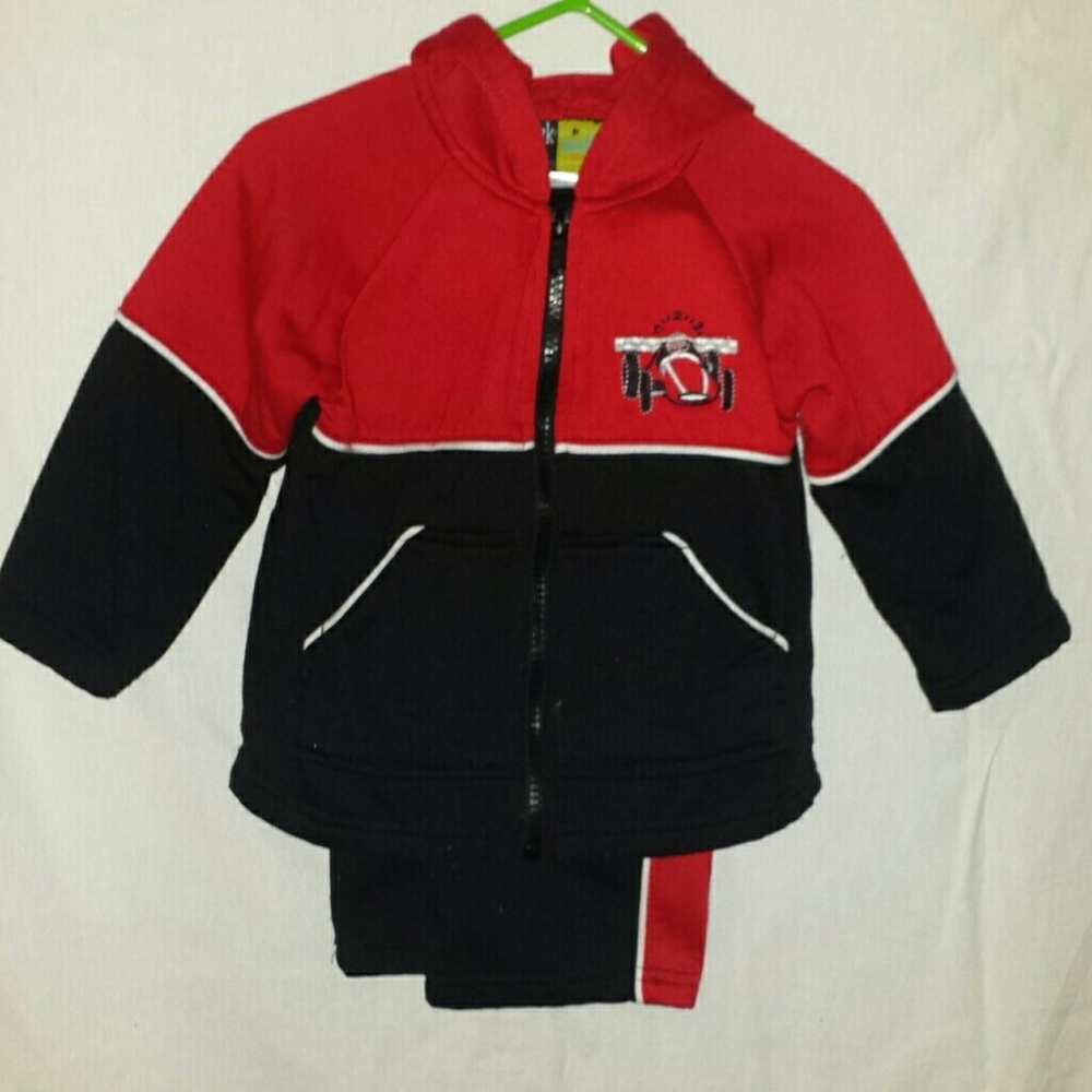 Warm 2 piece hooded sweat suit.